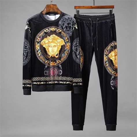 versace black sweatpants|velvet tracksuit men's versace.